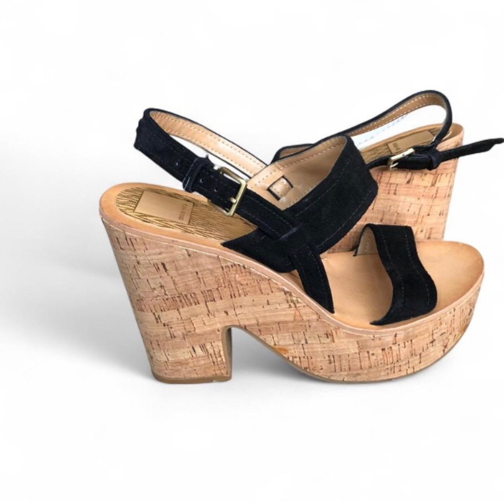 NWT Dulce Vita Rachel Black Suede Cork Platform Sandals Size 7 - Picture 3 of 12
